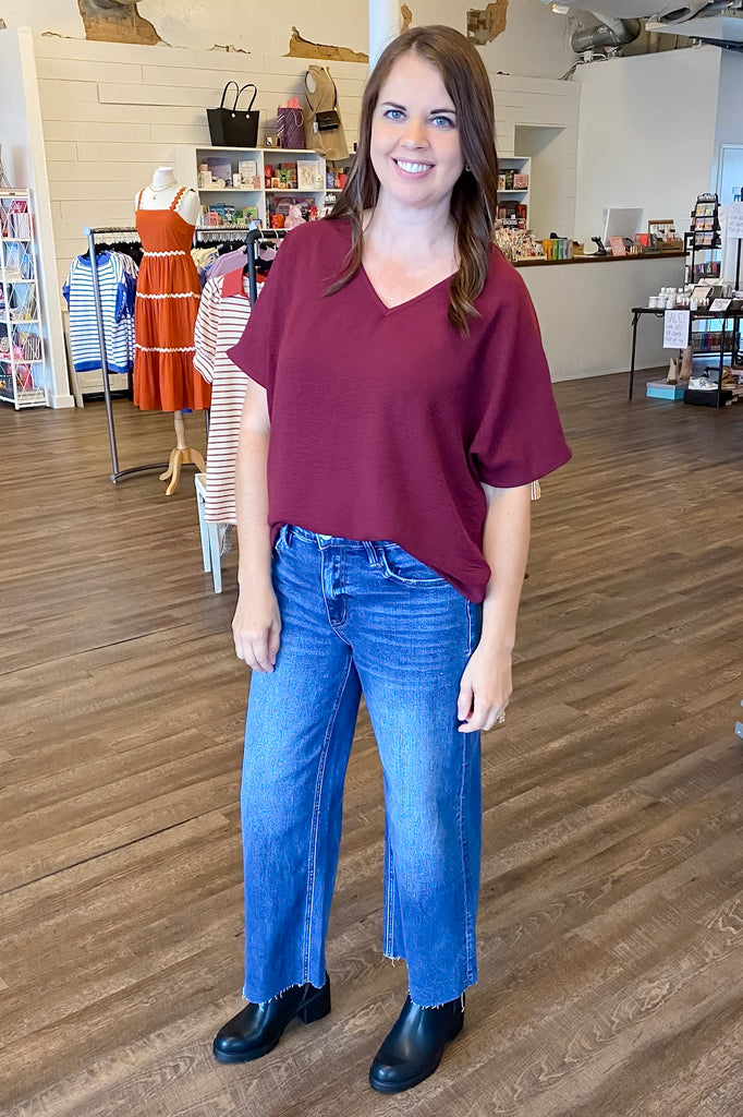 Simple V Neckline Burgundy Top - Lyla's: Clothing, Decor & More - Plano Boutique