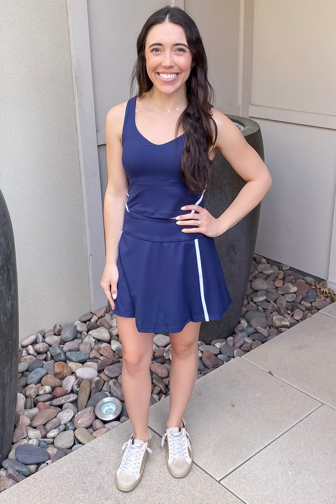 Athleisure Recycled Butter Piping Navy and White Skort - Lyla's: Clothing, Decor & More - Plano Boutique