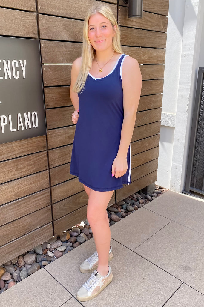 Athleisure Recycled Butter Piping Navy Shortsie - Lyla's: Clothing, Decor & More - Plano Boutique