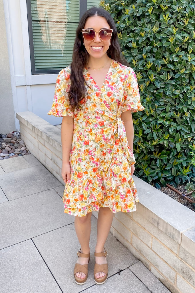 Change Your Mind Orange Floral Print Wrap Dress - Lyla's: Clothing, Decor & More - Plano Boutique