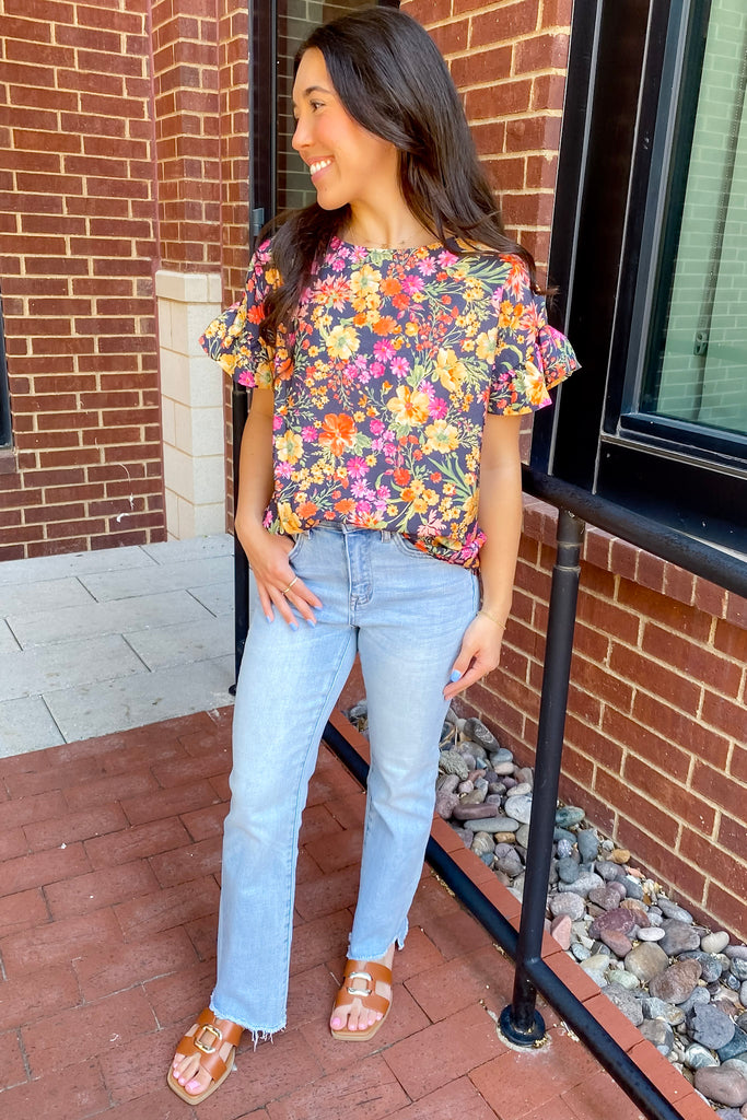 Move Slow Floral Print Navy Top - Lyla's: Clothing, Decor & More - Plano Boutique