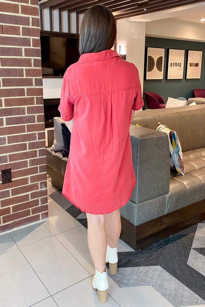 In Love Washed Denim Crimson Dress - Lyla's: Clothing, Decor & More - Plano Boutique