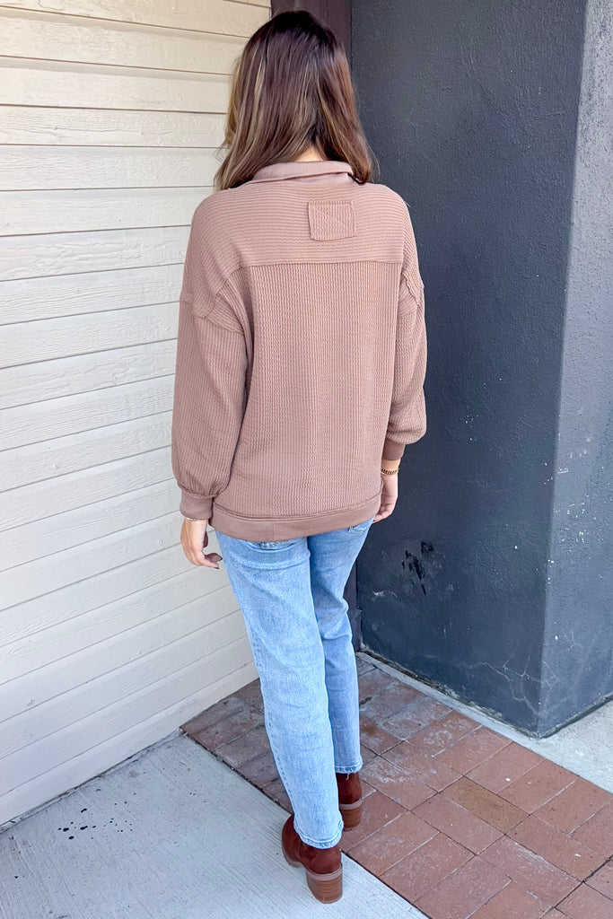If I Ever Half Zip Collared Mocha Sweater - Lyla's: Clothing, Decor & More - Plano Boutique
