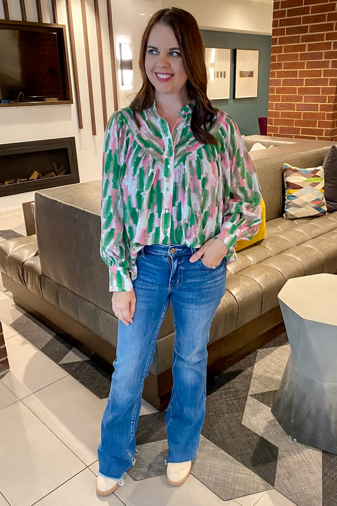 Feel The Breeze Abstract Emerald Green Top - Lyla's: Clothing, Decor & More - Plano Boutique