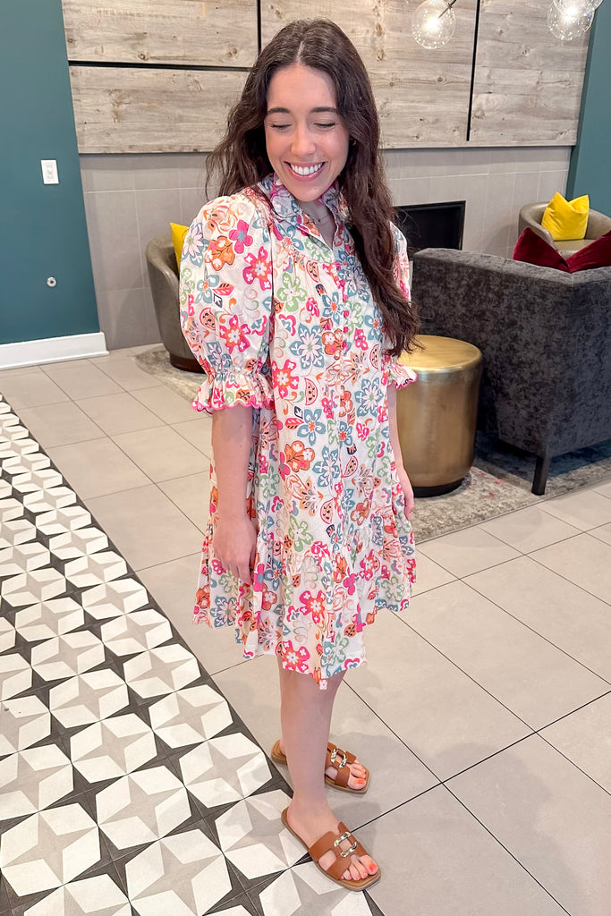 Vivid Bliss Floral Print Cream Dress - Lyla's: Clothing, Decor & More - Plano Boutique