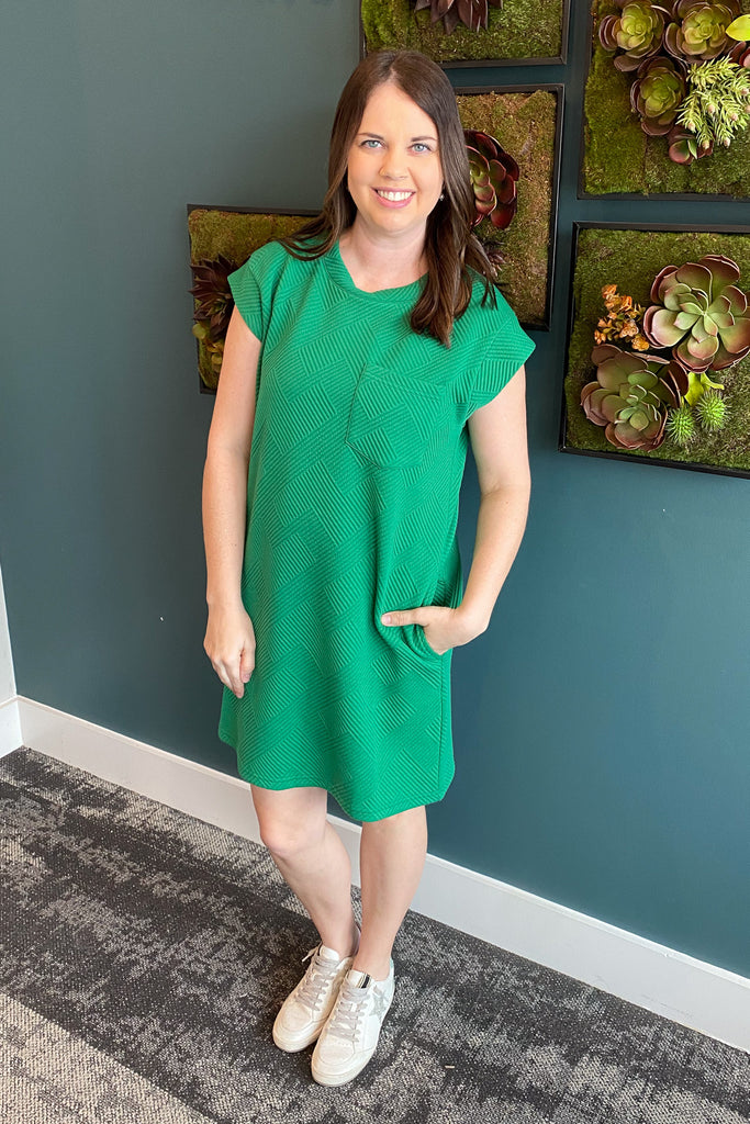 The One for You Textured Green Dress - Lyla's: Clothing, Decor & More - Plano Boutique