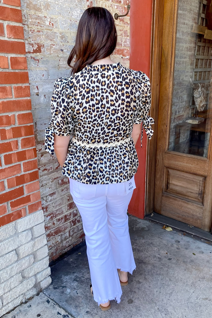 Last Time Peplum Leopard Tie Sleeve Top - Lyla's: Clothing, Decor & More - Plano Boutique