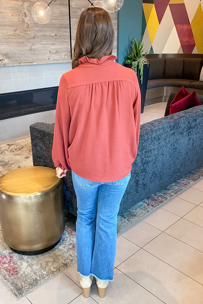 Make You Stay Button Detail Longsleeve Red Brown Top - Lyla's: Clothing, Decor & More - Plano Boutique