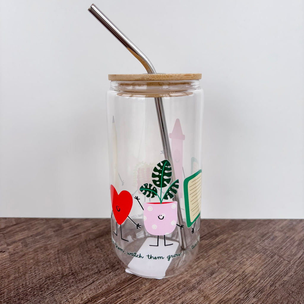 Teach Them Love Them Watch Them Grow Glass Can - Lyla's: Clothing, Decor & More - Plano Boutique