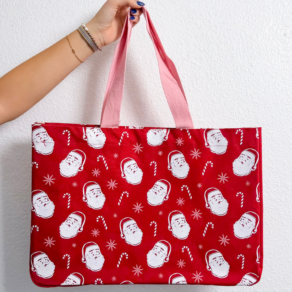 Candy Cane and Santa Red Tote - Lyla's: Clothing, Decor & More - Plano Boutique