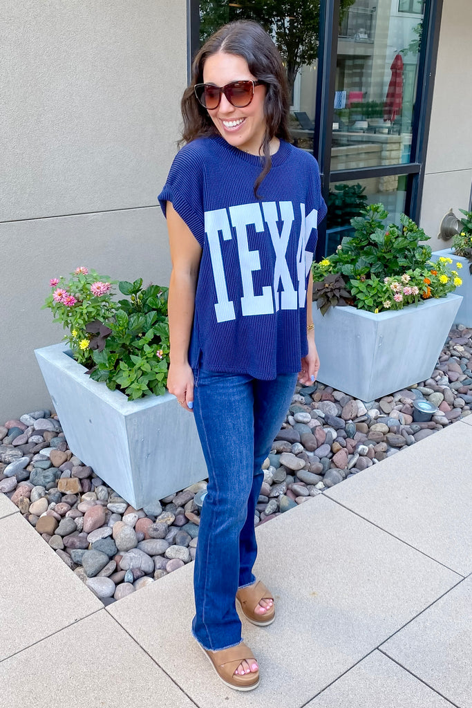 Texas Love Cordoroy Short Sleeve Navy Top - Lyla's: Clothing, Decor & More - Plano Boutique