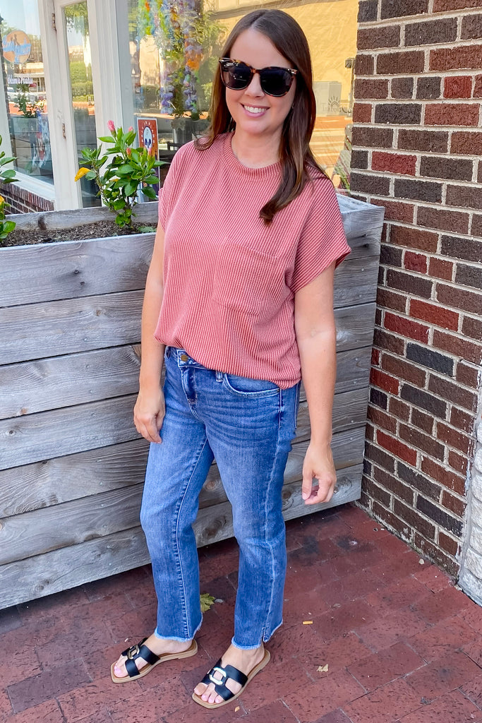 Rust Ribbed Pocket Top - Lyla's: Clothing, Decor & More - Plano Boutique