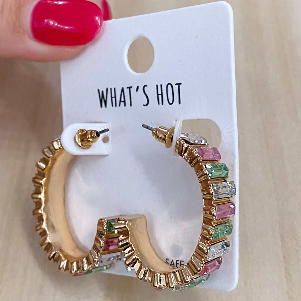 Multi Glass Crystal on Oval Hoop Earrings - Lyla's: Clothing, Decor & More - Plano Boutique