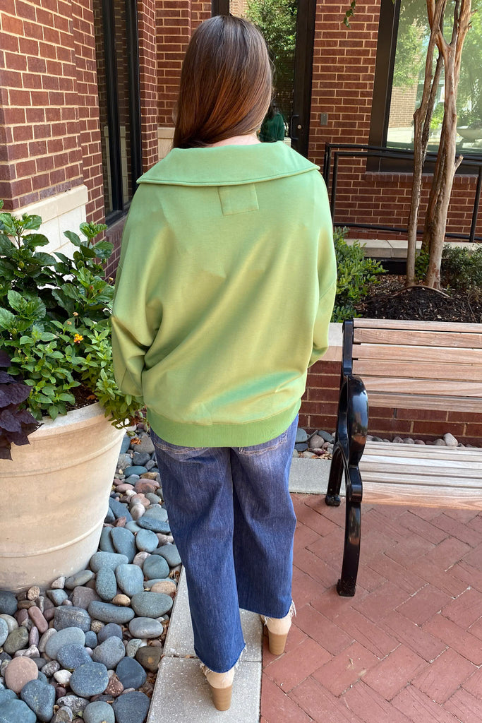 On The Run Longsleeve Collar Sage Green Top - Lyla's: Clothing, Decor & More - Plano Boutique