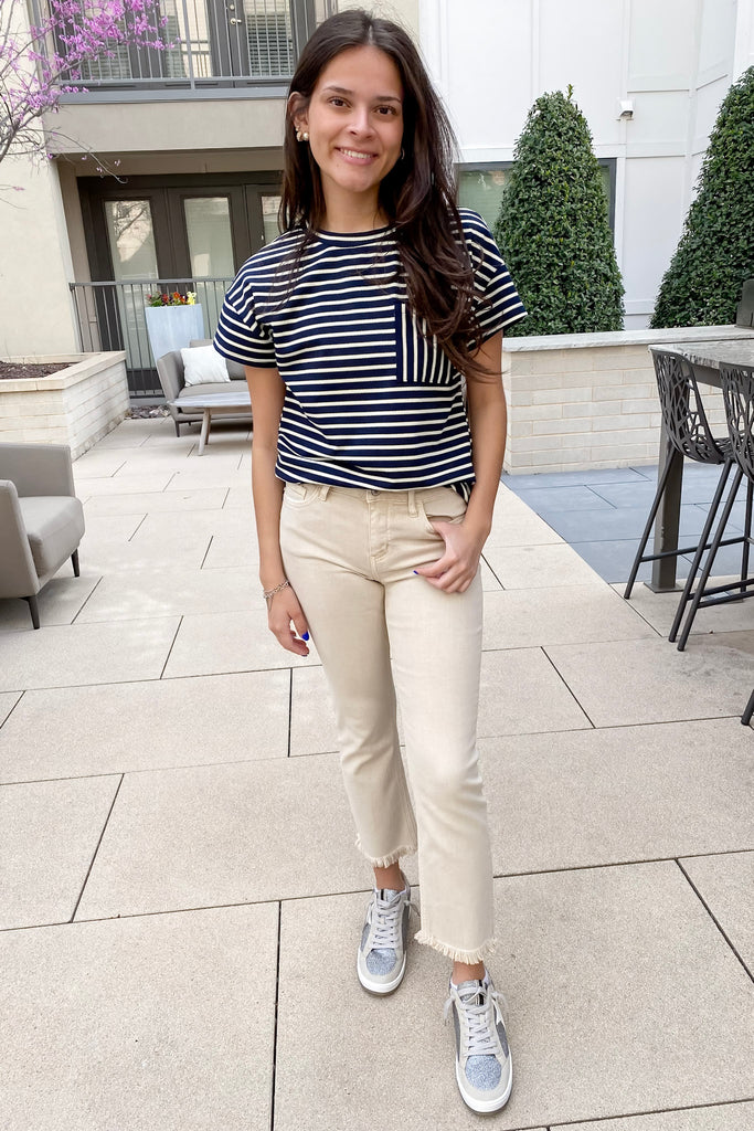 Melissa Parchment Mid Rise Crop Slim Straight Denim by Vervet - Lyla's: Clothing, Decor & More - Plano Boutique