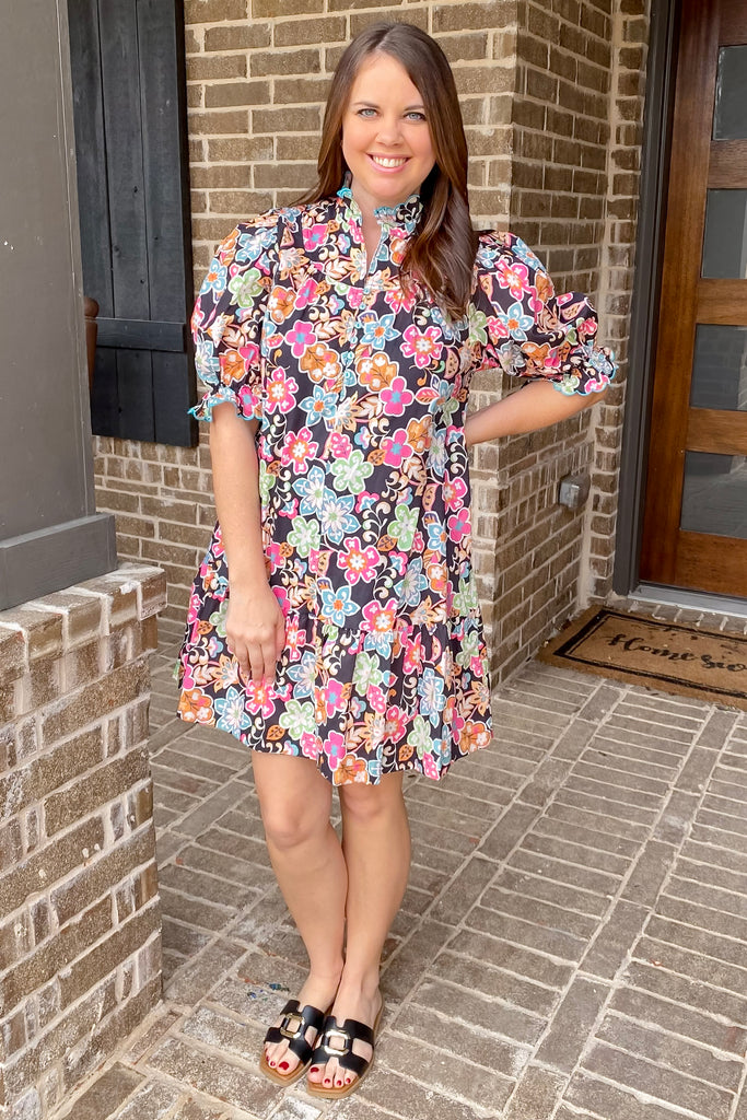 Vivid Bliss Floral Print Black Dress - Lyla's: Clothing, Decor & More - Plano Boutique