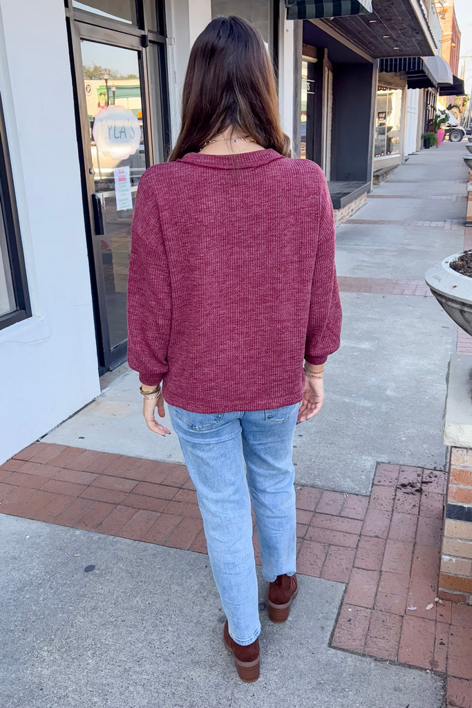 Right By You Burgundy Pocket Sweater - Lyla's: Clothing, Decor & More - Plano Boutique