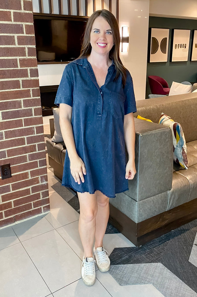 In Love Washed Denim Dark Navy Dress - Lyla's: Clothing, Decor & More - Plano Boutique
