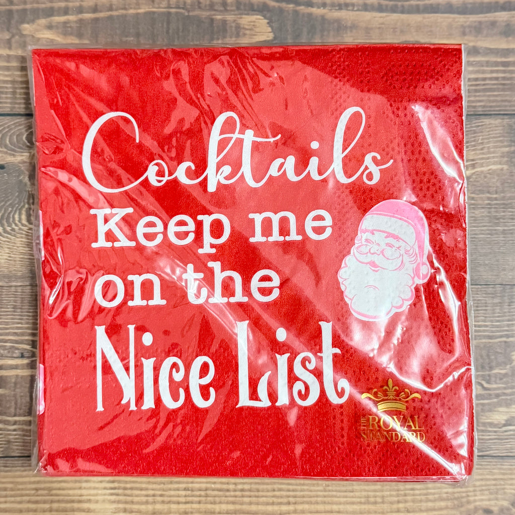 Cocktails Keep Me On the Nice List Cocktail Napkins - Lyla's: Clothing, Decor & More - Plano Boutique