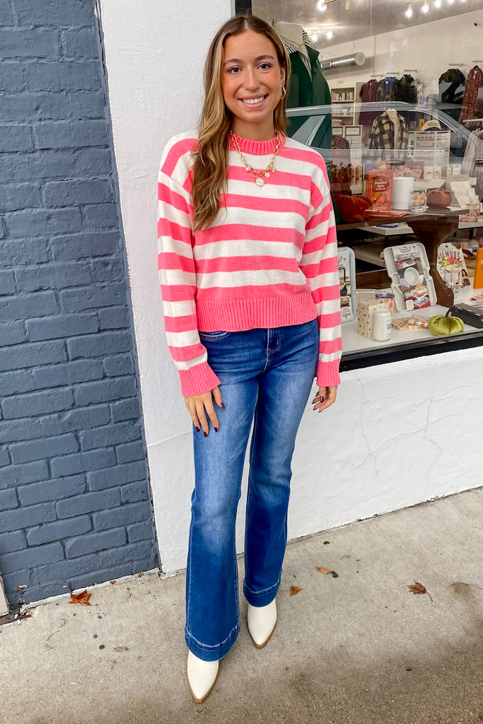 Enjoy Your Day Striped Pink and Cream Sweater - Lyla's: Clothing, Decor & More - Plano Boutique