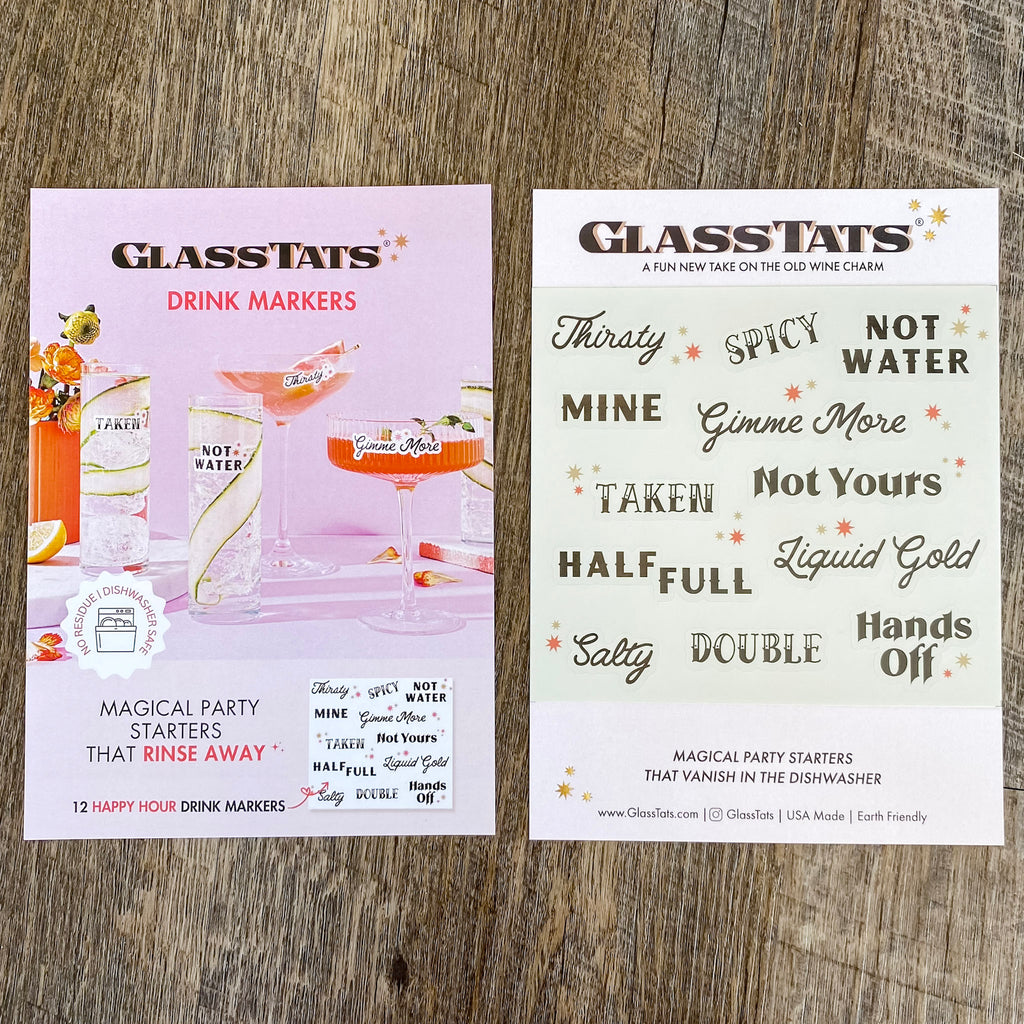 Happy Hour Drink Markers by GlassTats - Lyla's: Clothing, Decor & More - Plano Boutique