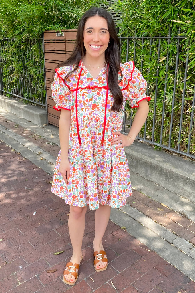 Stay Away Petal Print Red Dress - Lyla's: Clothing, Decor & More - Plano Boutique