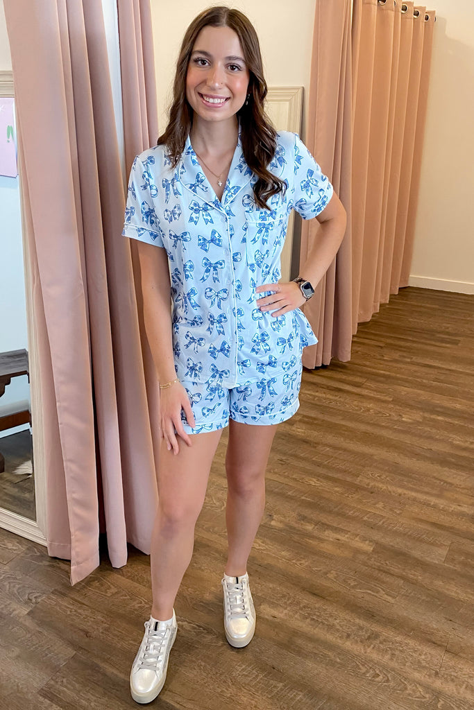 Toile Print Coquette Bows Cute Pajama Set - Lyla's: Clothing, Decor & More - Plano Boutique