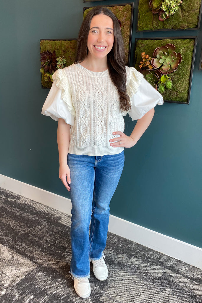 Two In One Puff Sleeve Cream Top - Lyla's: Clothing, Decor & More - Plano Boutique