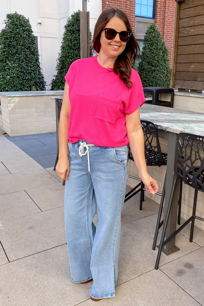 Magenta Ribbed Pocket Top - Lyla's: Clothing, Decor & More - Plano Boutique