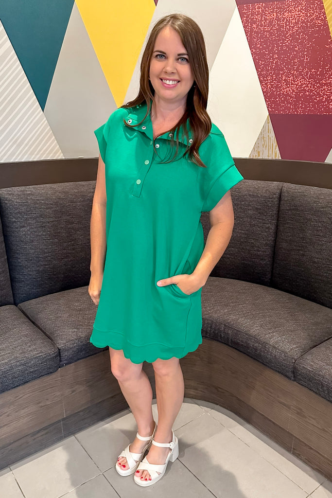 Pop on Over Scallop Trim Green Dress - Lyla's: Clothing, Decor & More - Plano Boutique