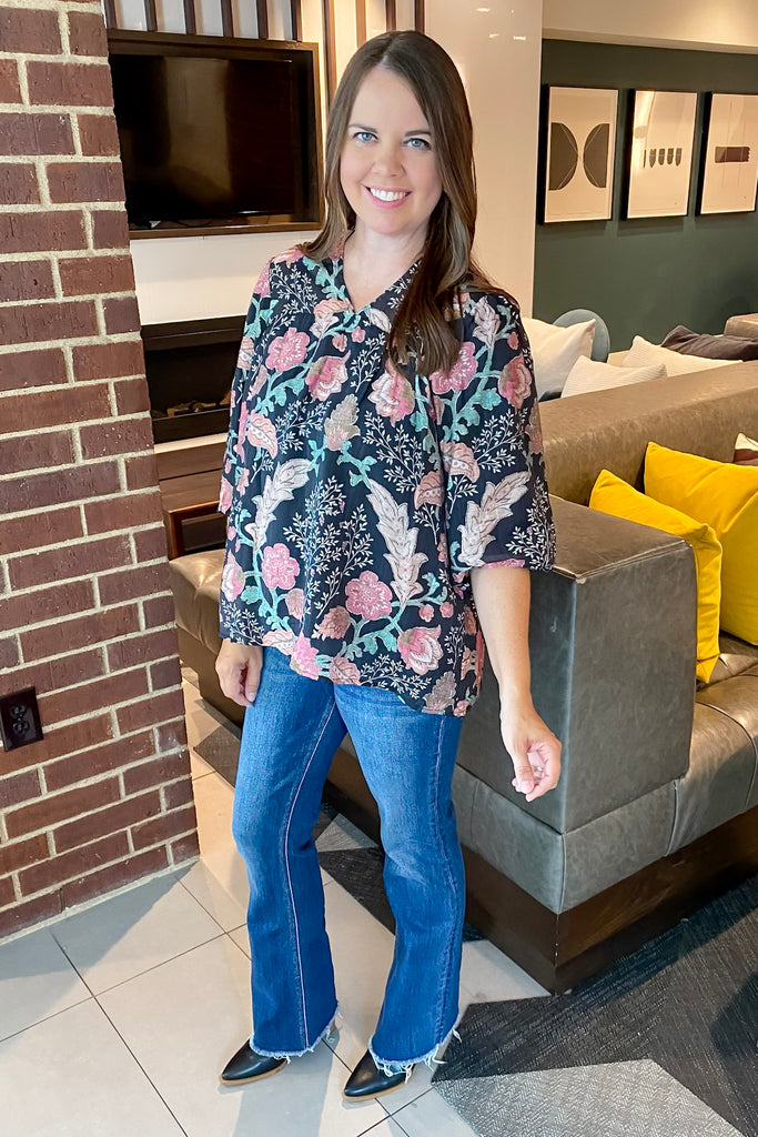 Can You Go Floral Print Black Top - Lyla's: Clothing, Decor & More - Plano Boutique