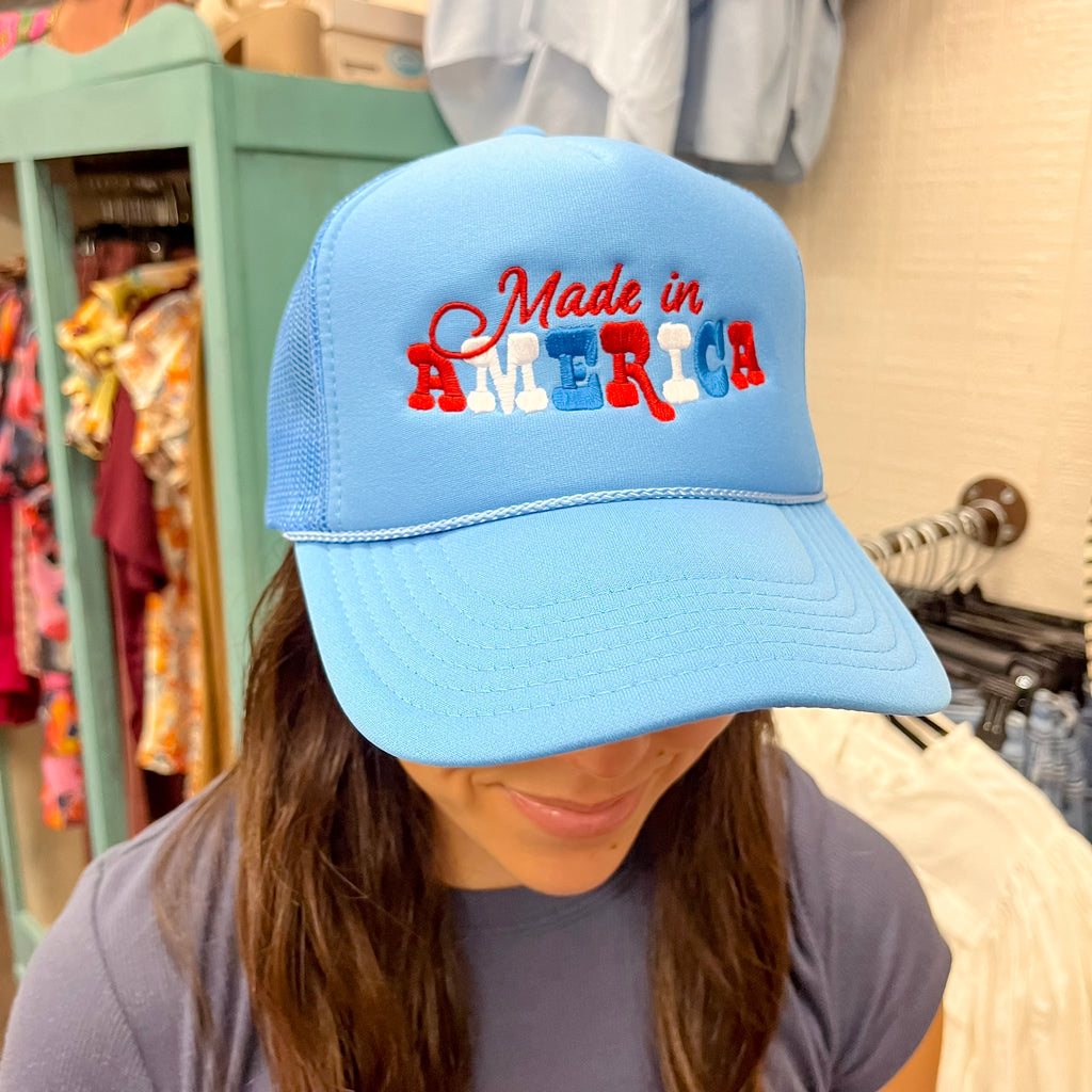 Made in America Foam Cobalt Blue Trucker Hat - Lyla's: Clothing, Decor & More - Plano Boutique
