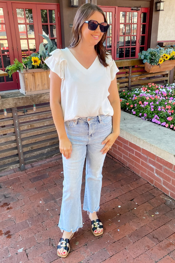 Time To Go Ruffle Sleeve Off White Top - Lyla's: Clothing, Decor & More - Plano Boutique