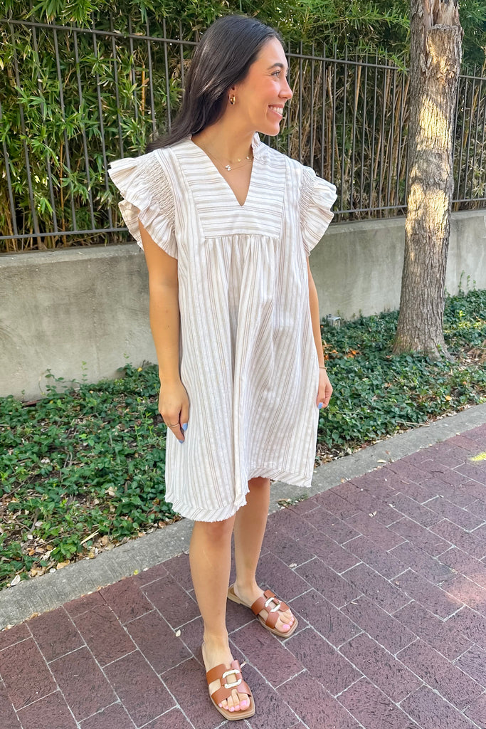 Discover The Power Striped Mocha Dress - Lyla's: Clothing, Decor & More - Plano Boutique