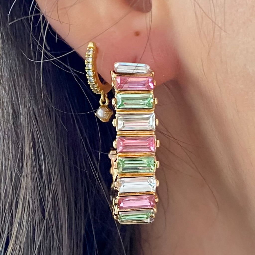 Multi Glass Crystal on Oval Hoop Earrings - Lyla's: Clothing, Decor & More - Plano Boutique