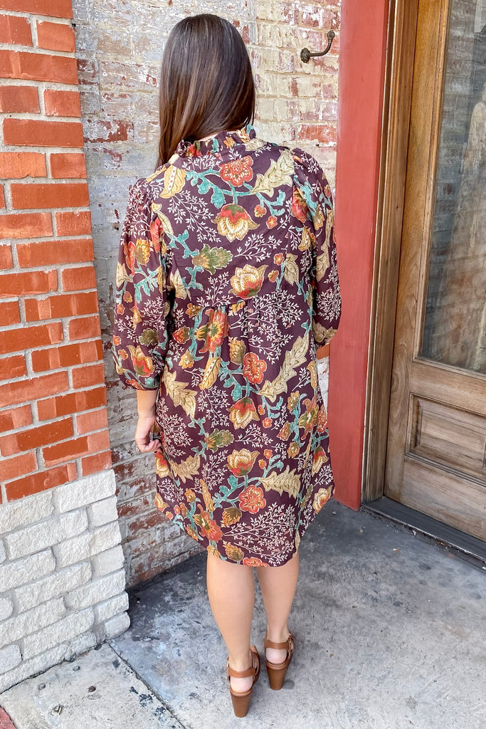 Take A Stroll Floral Print Brown Dress - Lyla's: Clothing, Decor & More - Plano Boutique