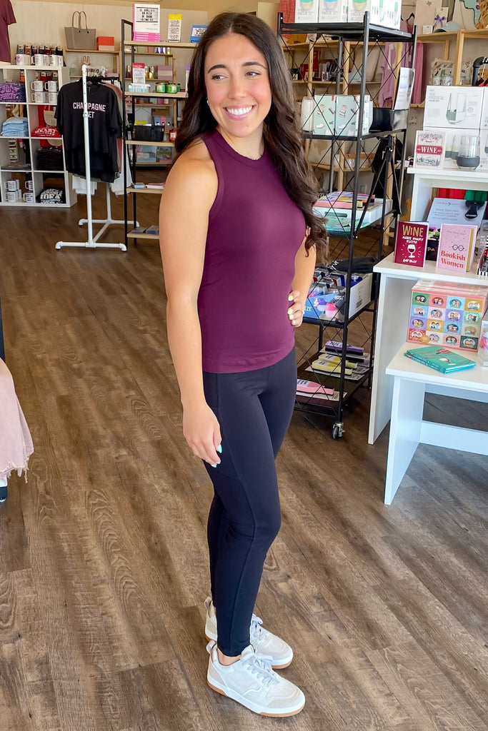 Athleisure Butter Sleeveless Racer Back Top Cassis - Lyla's: Clothing, Decor & More - Plano Boutique