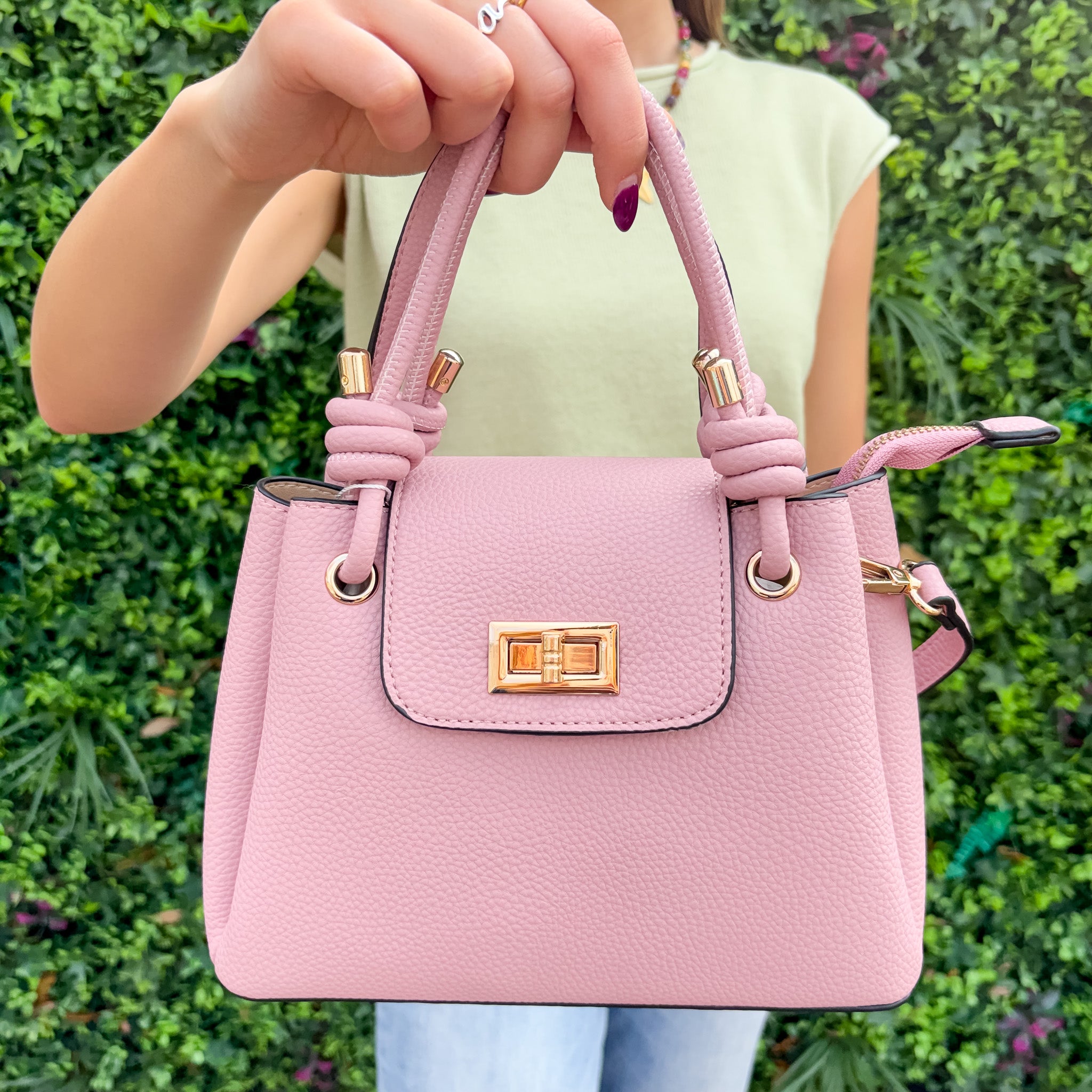 Jen & Co Zoey Vegan Triple Compartment Satchel - Light Rosewood