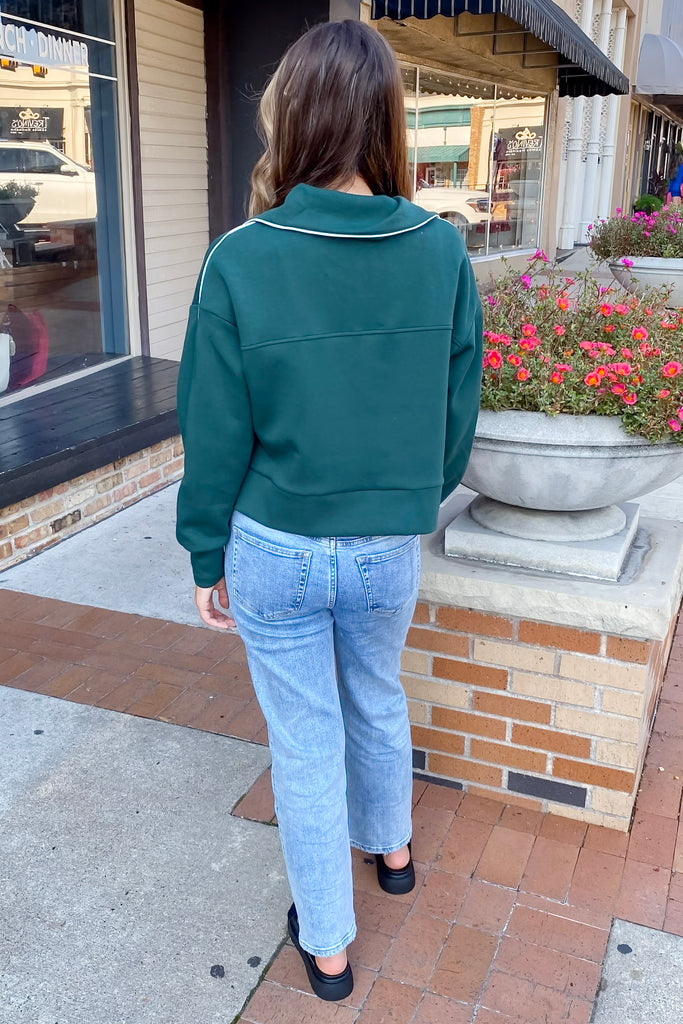 Moody Day Piping Detail Hunter Green Sweater - Lyla's: Clothing, Decor & More - Plano Boutique