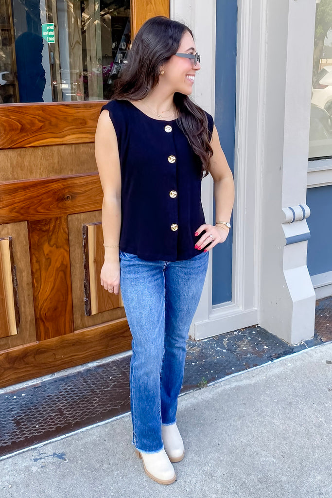 Listen To Me Gold Button Black Top - Lyla's: Clothing, Decor & More - Plano Boutique