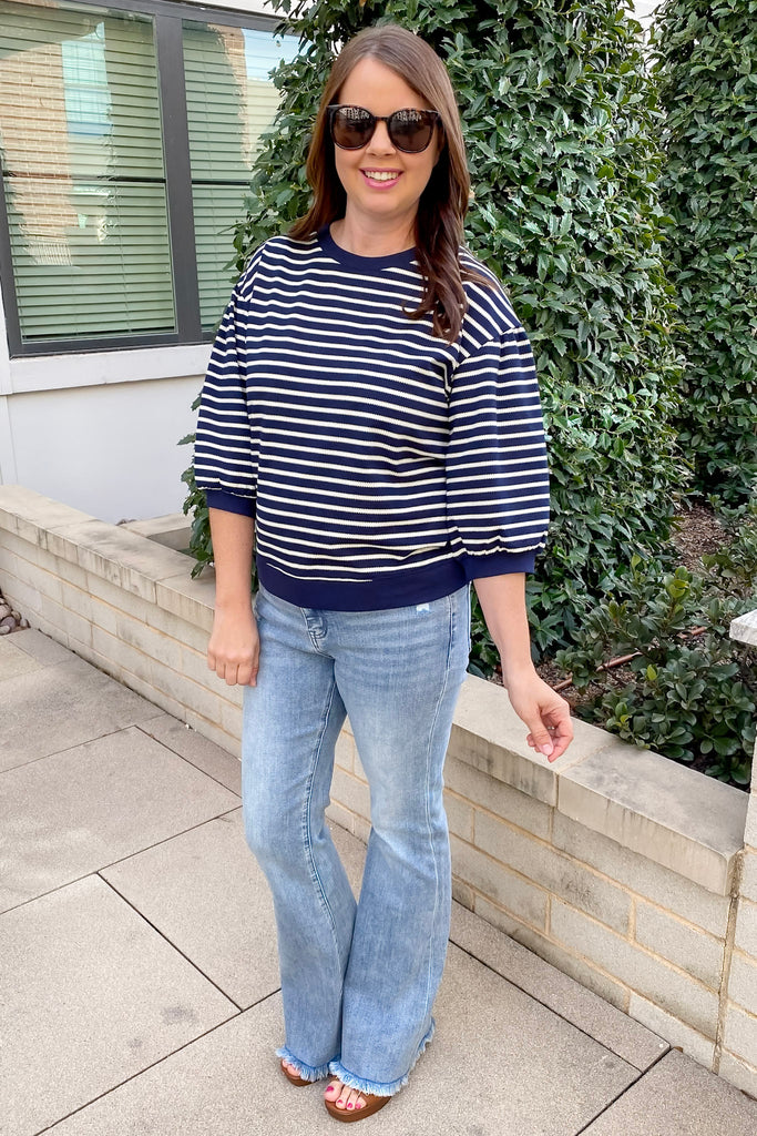 Chic Striped Navy and Natural Top - Lyla's: Clothing, Decor & More - Plano Boutique