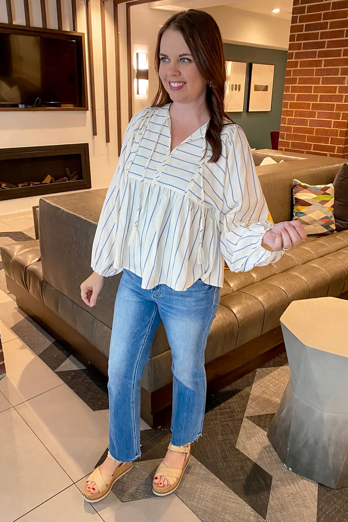 Where You Belong Blue Striped Top - Lyla's: Clothing, Decor & More - Plano Boutique