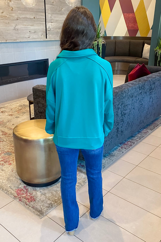 I See You Longsleeve Collar Teal Lagoon Top - Lyla's: Clothing, Decor & More - Plano Boutique