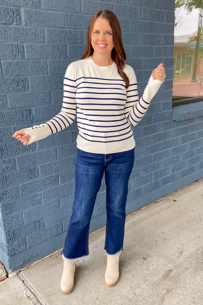 Longing for You Navy Striped Cream  Top - Lyla's: Clothing, Decor & More - Plano Boutique