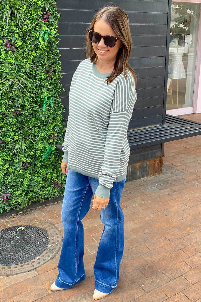 Dusty Jade Love Striped Sweater - Lyla's: Clothing, Decor & More - Plano Boutique