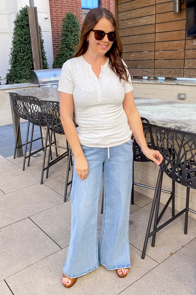 Everyday Ease Henley Light Grey Top - Lyla's: Clothing, Decor & More - Plano Boutique