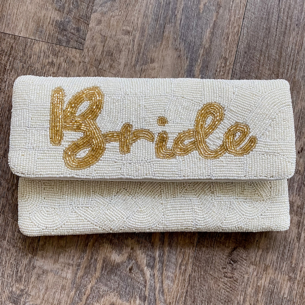 Bride Gold Letter Cream Beaded Crossbody - Lyla's: Clothing, Decor & More - Plano Boutique