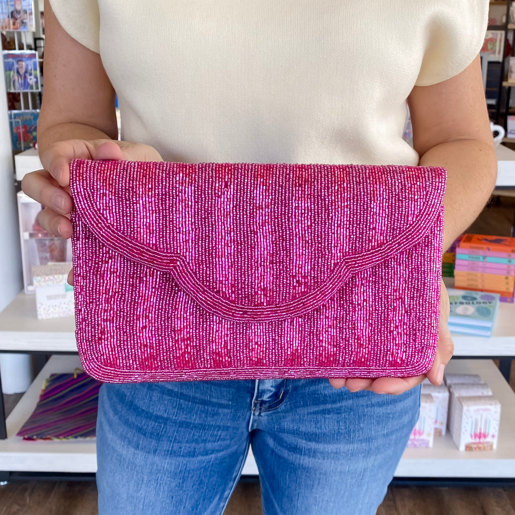 Fuschia Striped Beaded Crossbody - Lyla's: Clothing, Decor & More - Plano Boutique