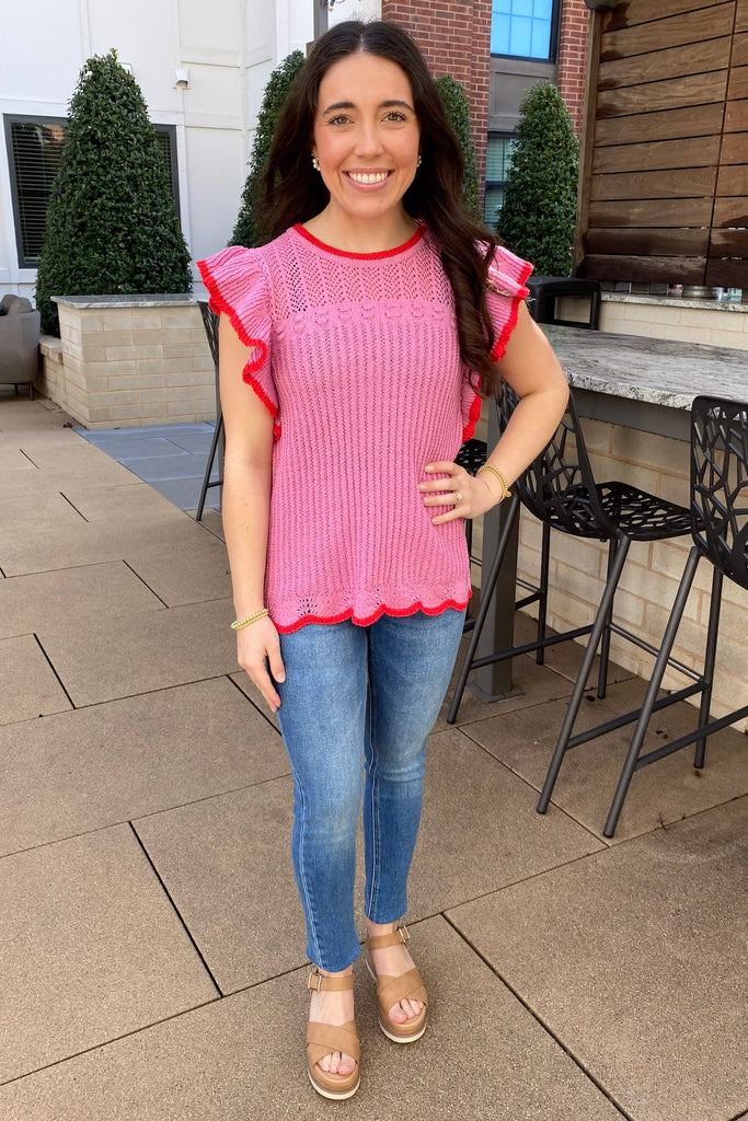 Around the City Pink and Red Crochet Top - Lyla's: Clothing, Decor & More - Plano Boutique