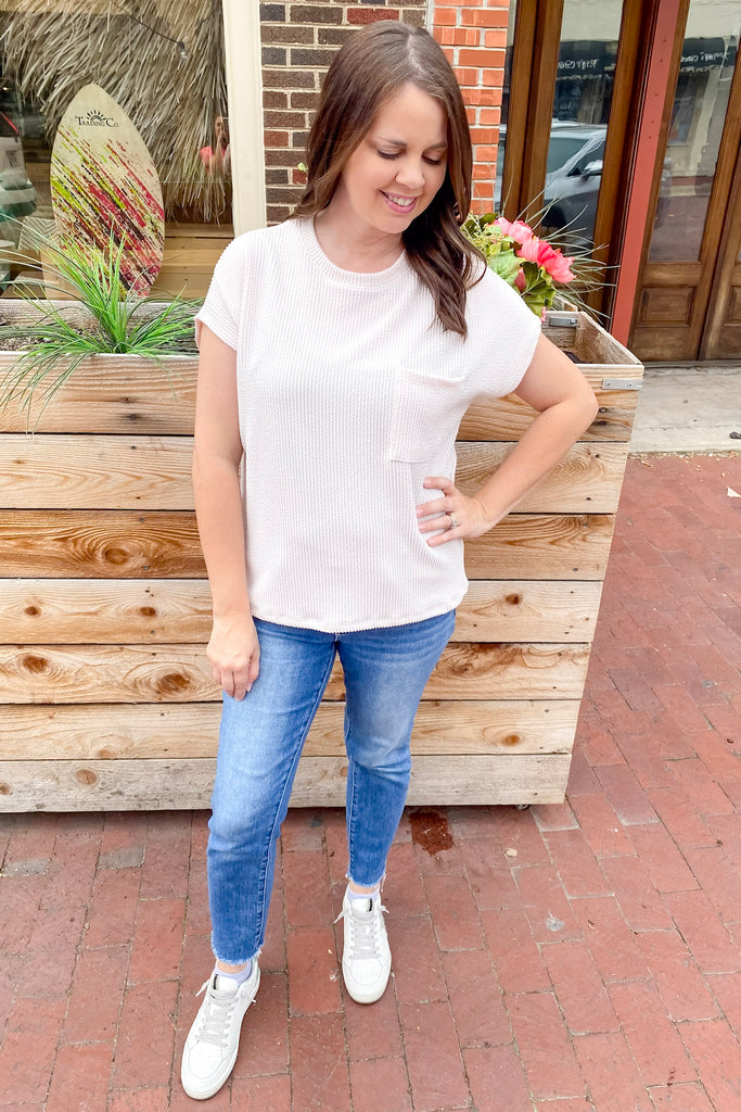 Ivory Ribbed Pocket Top - Lyla's: Clothing, Decor & More - Plano Boutique